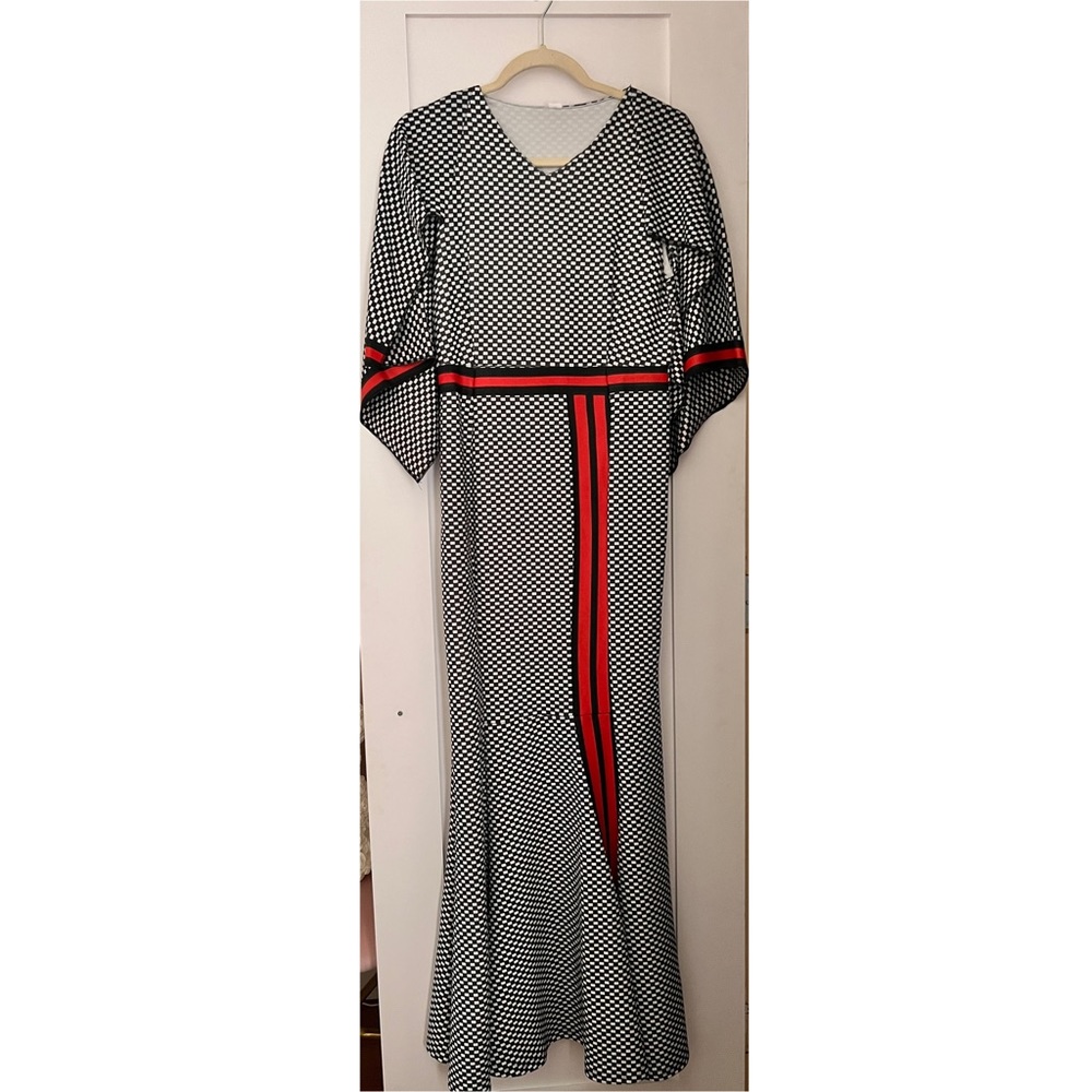 Elegant Checkered Print Mermaid Maxi Dress